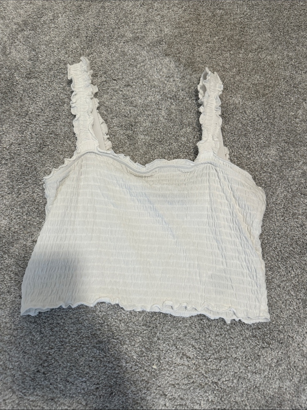 Vero Moda White Smocked Ruffle-Strap Crop Top